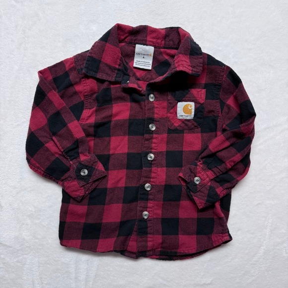 Carhartt Other - Carhartt Kids Red Black Buffalo Plaid Long Sleeve Button Up Shirt Size 4